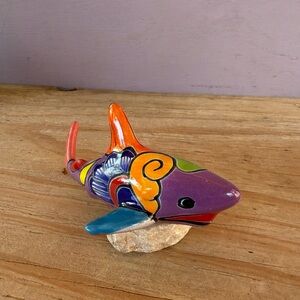 Colorful Talavera Shark Figurine - Purple, Orange, Blue